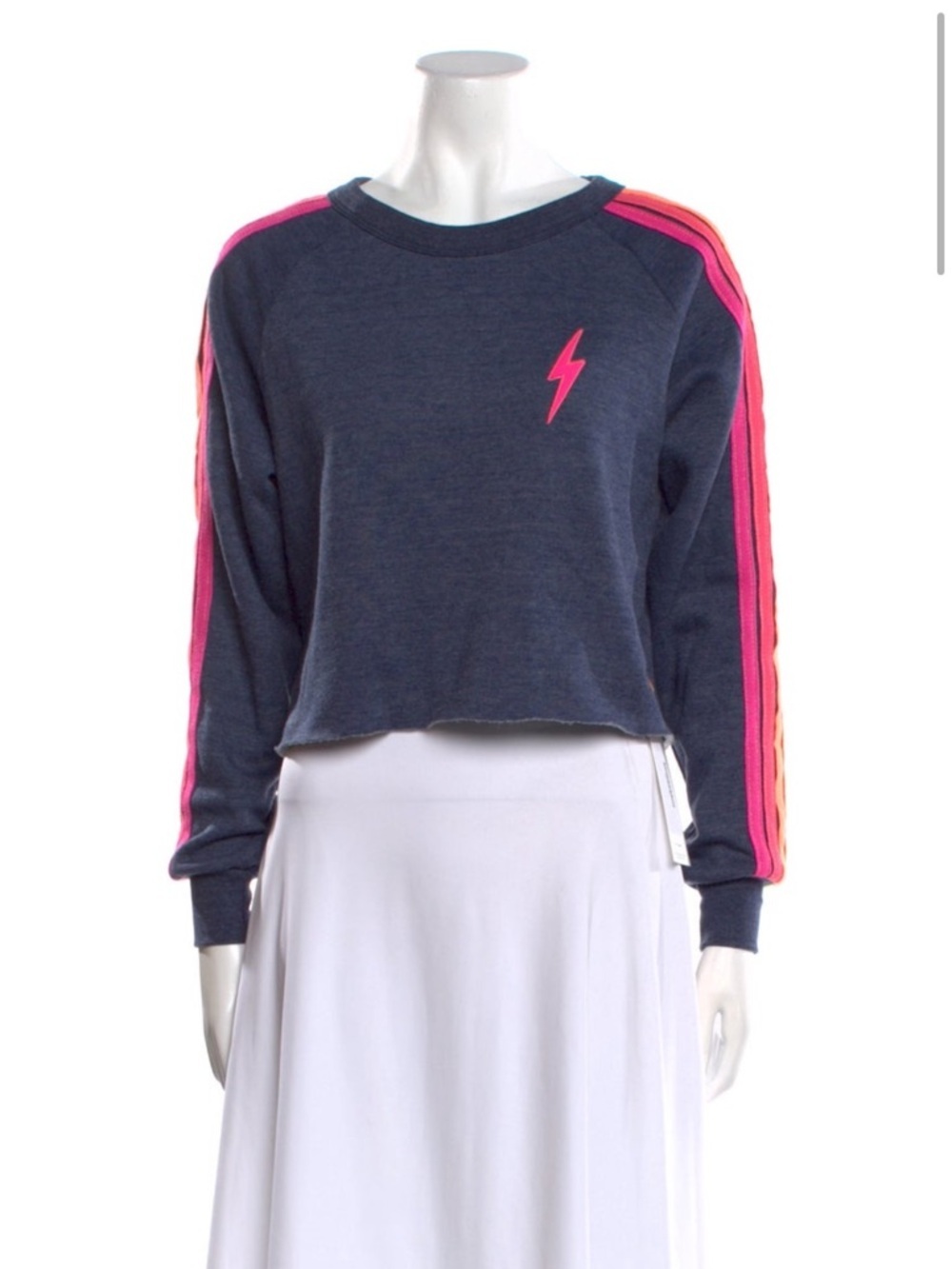 Aviator Nation Bolt Embroidery Classic cropped sweatshirt neon racing stripe XS
